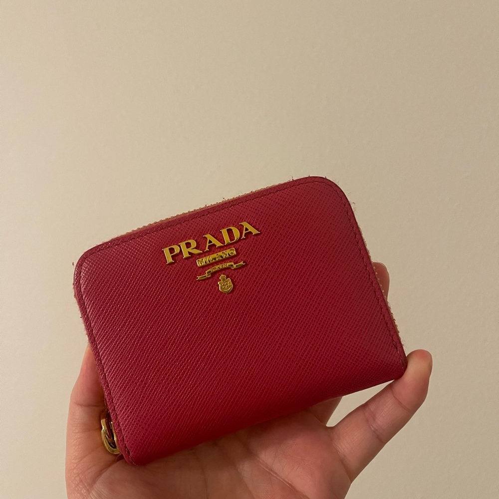 Pink prada card wallet